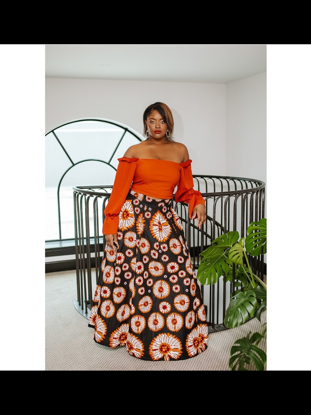 Black And Orange Floral Maxi Skirt